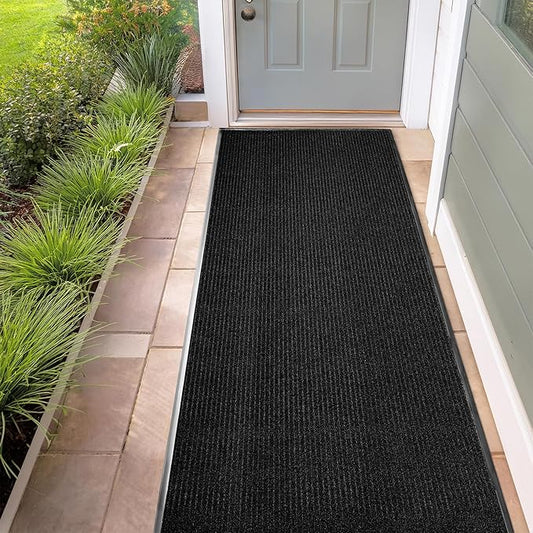 MaxMat® Commercial Grade Entry Mat - Heavy Duty, Large Sizes, Indoor/Outdoor, Waterproof, Low-Profile Door Mat (3 x 10 Feet, Black, MXM-RIB0310BK)