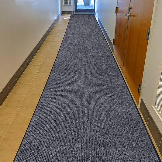 MaxMat® Oversized Rubber Door Mat - Heavy Duty, Waterproof, Low-Profile, Easy to Clean, Commercial Floor Mat (3 x 16 Feet, Grey, MXM-RIB0316GR)