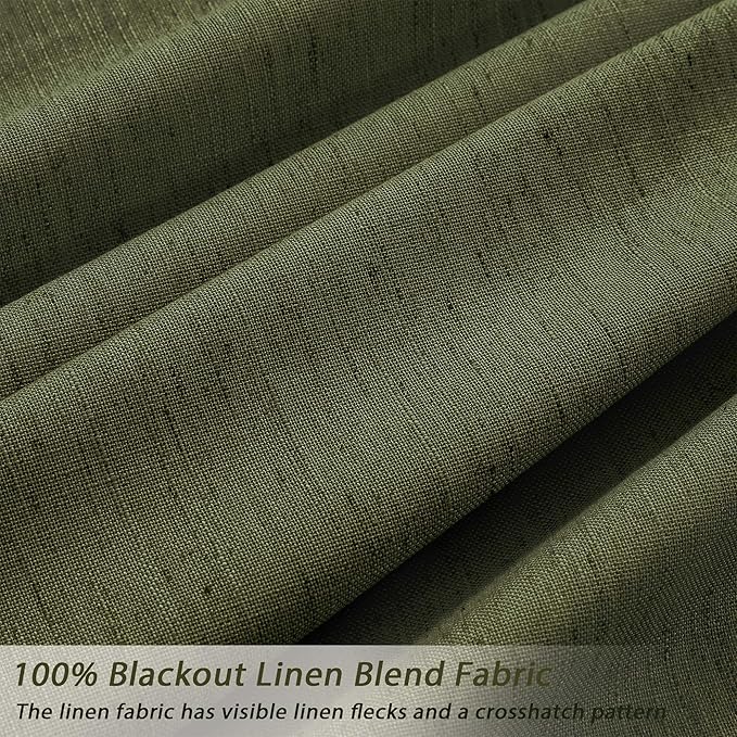 UHITECH Olive Green 36 Inch Curtains for Living Room 2 Panels Short Blackout Curtains Linen Blend for Bedroom Thermal Room Darkening Drapes for Small Windows Black Out