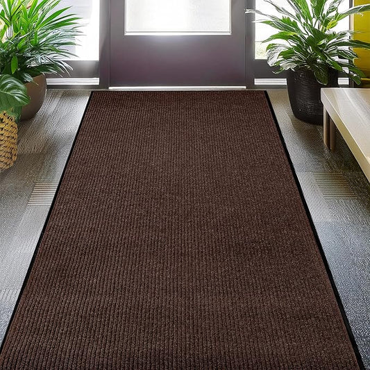 MaxMat® Heavy Duty Entry Floor Mat - Large Commercial, Indoor/Outdoor, Waterproof, Easy to Clean, Low-Profile Door Mat (4 x 6 Feet, Brown, MXM-RIB0046BR)