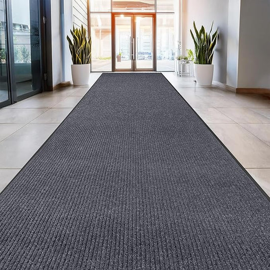 MaxMat® Commercial Entryway Mat - Large Rubber Heavy Duty Doormat, Indoor/Outdoor, Easy Clean, Waterproof Floor Mat (4 x 10 Feet, Grey, MXM-RIB0410GY)