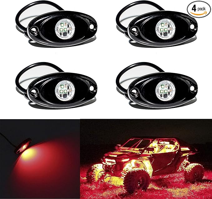 YONEDA 4 Pods Red Rock Lights 6000K Ultra Bright LED Neon Underglow Light IP68 Waterproof for Trucks SUV UTV ATV RZR Car Boats Pickup Motorcycle