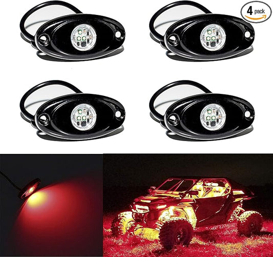 YONEDA 4 Pods Red Rock Lights 6000K Ultra Bright LED Neon Underglow Light IP68 Waterproof for Trucks SUV UTV ATV RZR Car Boats Pickup Motorcycle