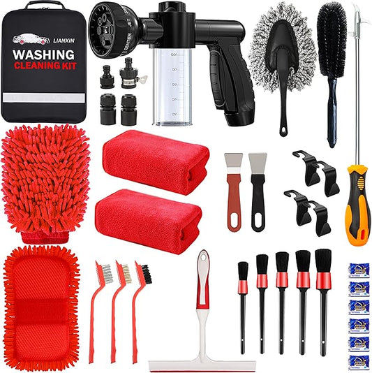 Car Wash Kit -Car Cleaning Kit Cars Washs Foam Gun Microfiber Sponge Cars Washing Kits Tire BrushTowels Complete Large Washs Mitt