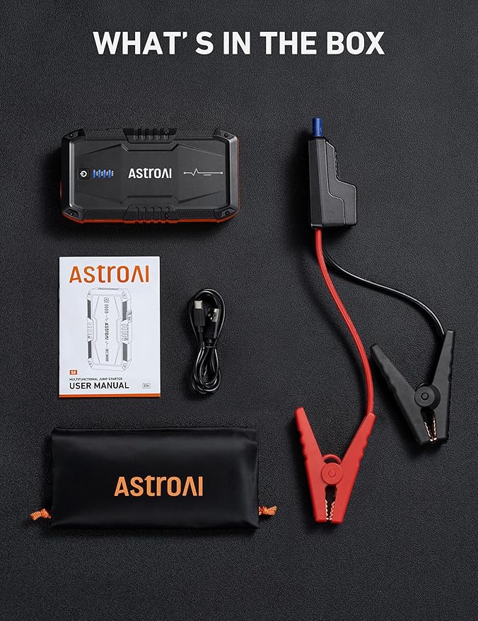 AstroAI S8 Car Battery Jump Starter, 1500A Peak Car Jumper Starter Battery Pack for Up to 6.0L Gas & 3.0L Diesel Engines, 12V Portable Jump Box with 3 Modes Flashlight and Jumper Cable (Red)