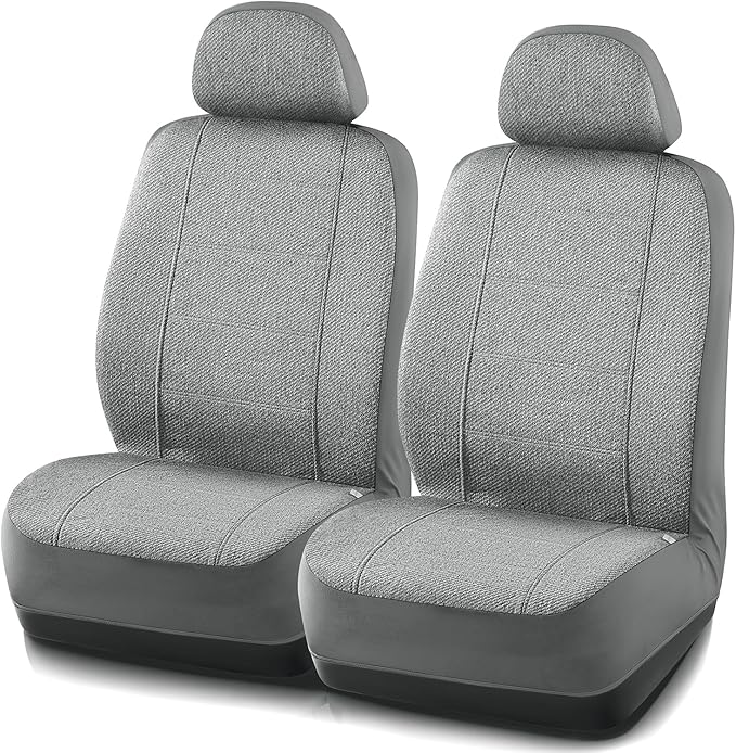 Road Comforts Car Seat Covers for Front Seat, Low Back Heavy Duty Breathable Flax Seat Protector, Airbag, Not Seat Belt Compatible, Washable Seat Cover Fits for Most Cars, Trucks, SUVs, Vans Gray