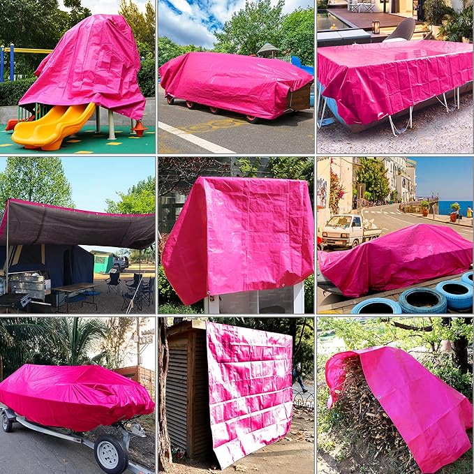 STARPYNG-12 Mil Pink/Silver 8x14 Feet Tarp-Heavy Duty Poly Tarp-Cover,Waterproof, UV Resistant, Weather Resistant, Cover Cars, Boats, Courtyards,Camping