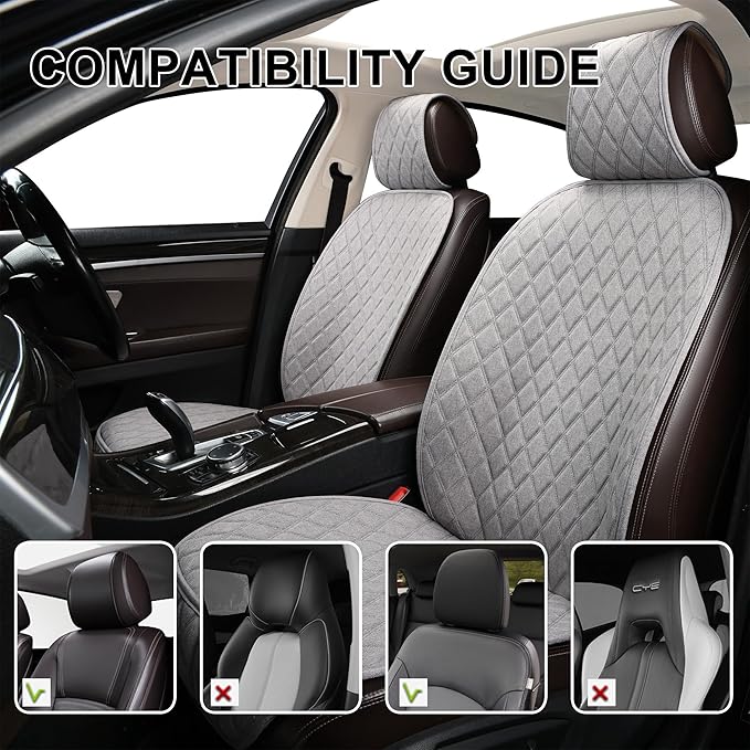 2PCS Linen Front Seat Covers for Cars Sideless Seat Covers Breathable Cloth Fabric Car Seat Protector Universal Fit Most Automotive, SUV, Trucks, Van(Grey)