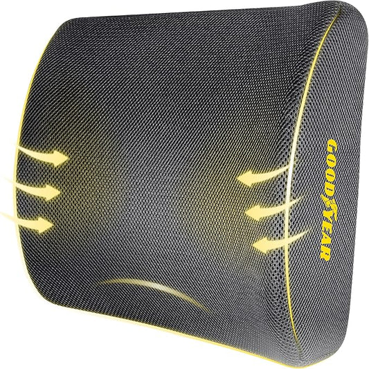 Goodyear Ergonomic Lumbar Support Pillow for Office Chair, Gaming Chair, or Car, Memory Foam Cushion with Ventilated Mesh and Adjustable Strap