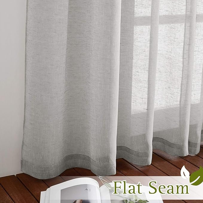 NICETOWN Sliding Door Curtains Linen Sheer Textured, Grommet Semi Sheer Keep Privacy Window Drapes with Light Filtering for Living Room/Bedroom, Grey, W70 x L96, 2 Pieces
